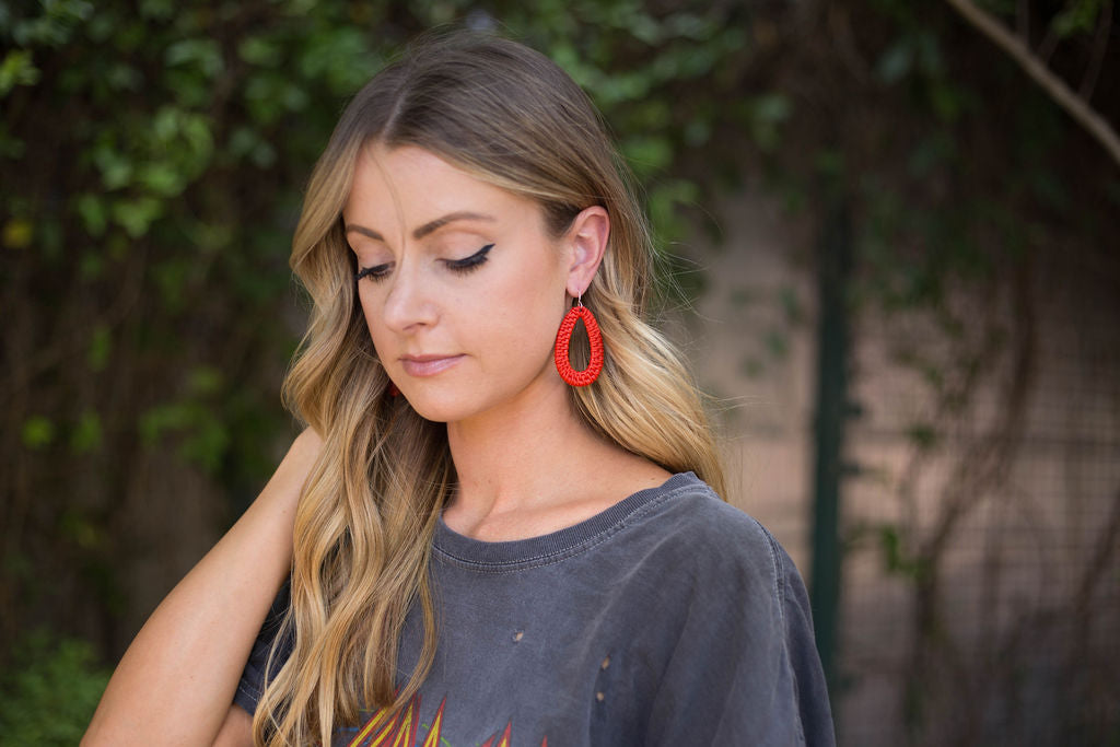 Royal Blue Raffia Teardrop Silhouette Earrings