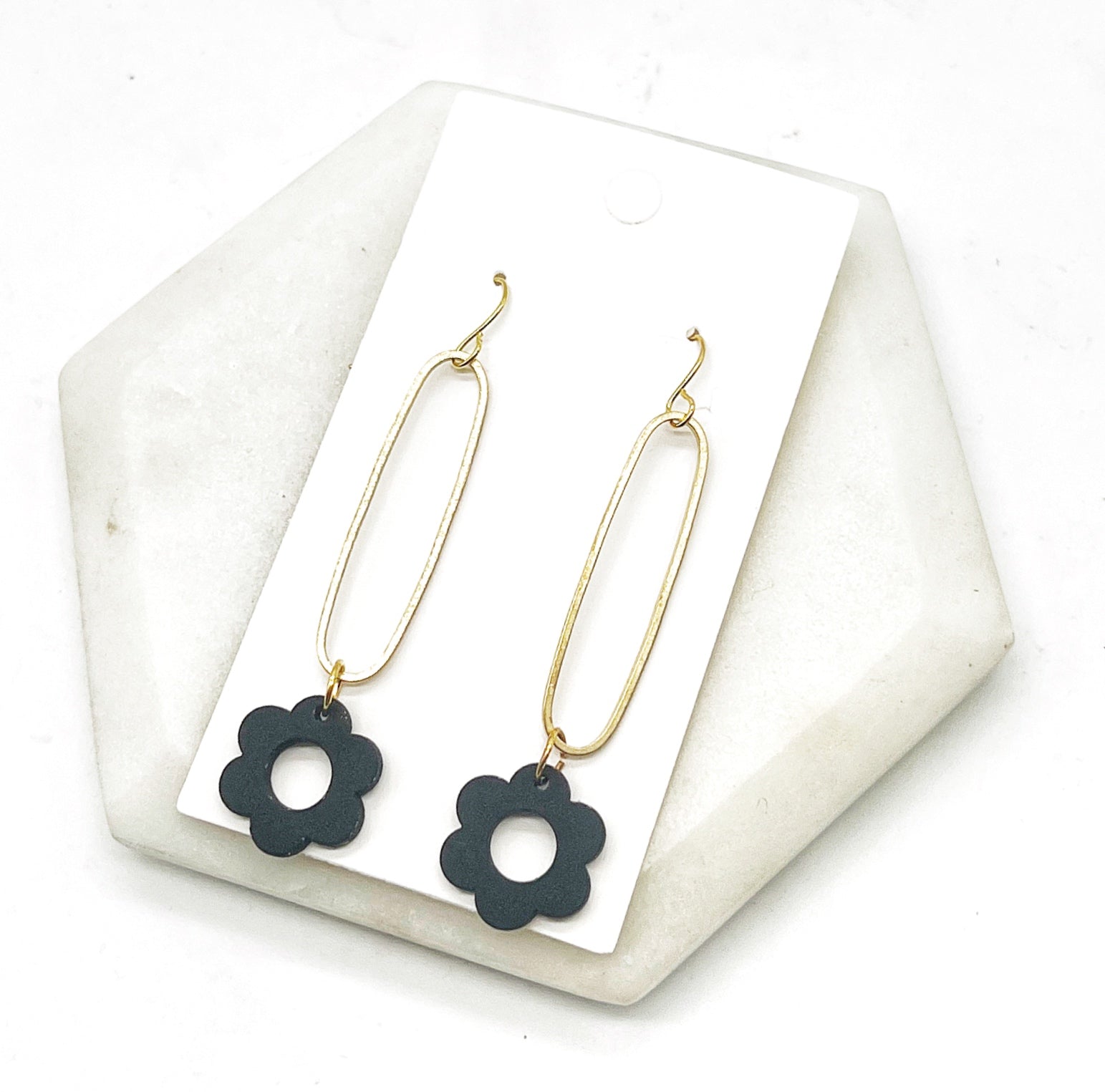 Black Blossom Long Drop Earrings