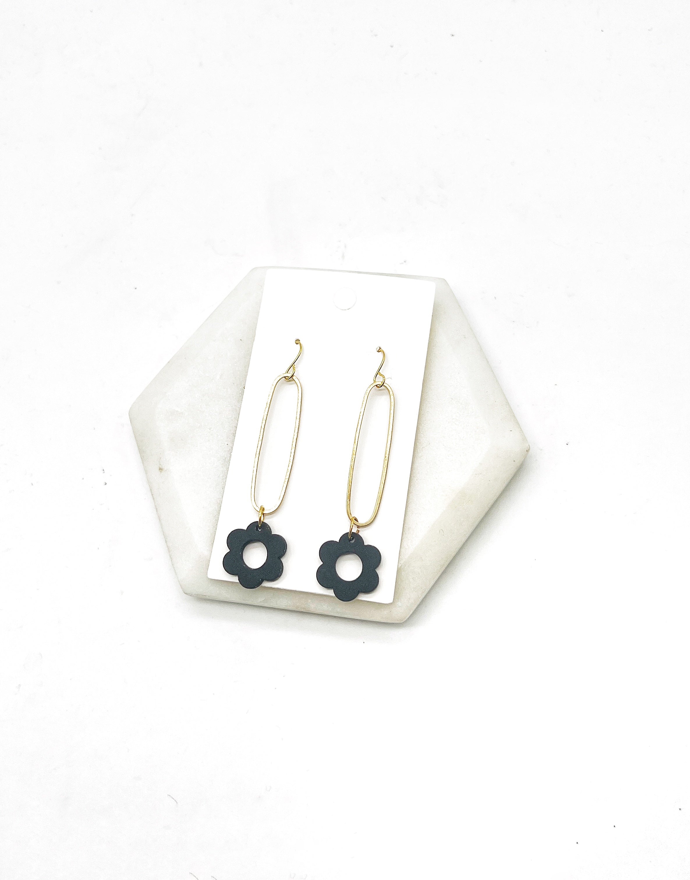 Black Blossom Long Drop Earrings