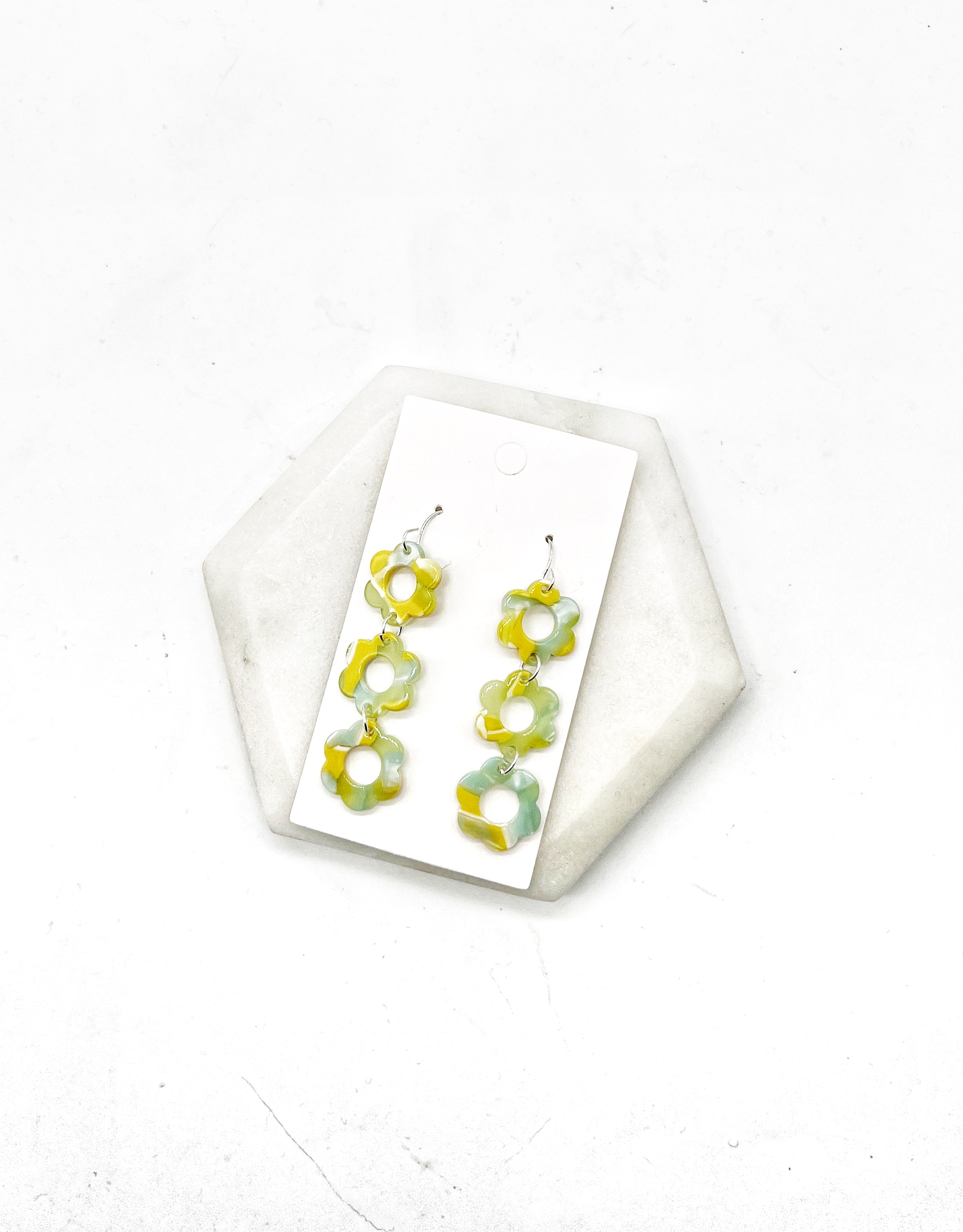 Yellow Green Blossom Trio Acrylic Earrings