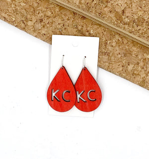 Red KC Chiefs Wood Teardrop Earrings