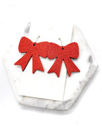 Metallic Red Bow Leather Earrings