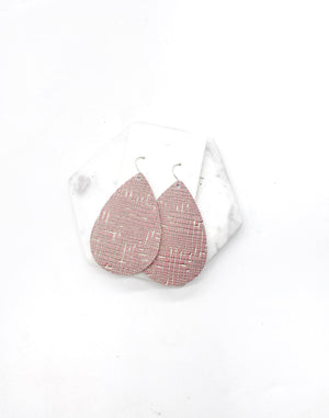 Pink Etched Teardrop Leather Earrings