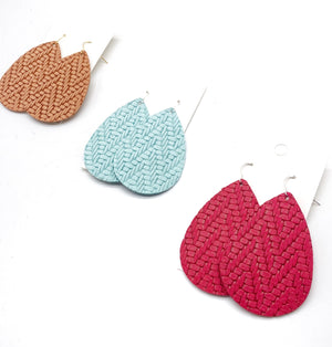 Camel Knit Leather Teardrop Earrings