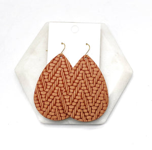 Camel Knit Leather Teardrop Earrings