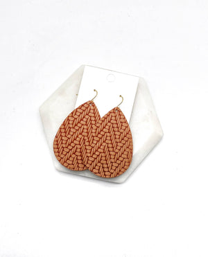 Camel Knit Leather Teardrop Earrings