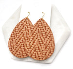 Camel Knit Leather Teardrop Earrings