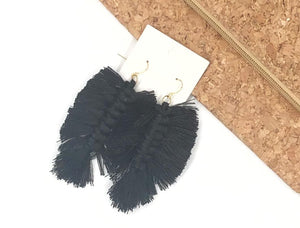 Black Macrame Leaf Earrings