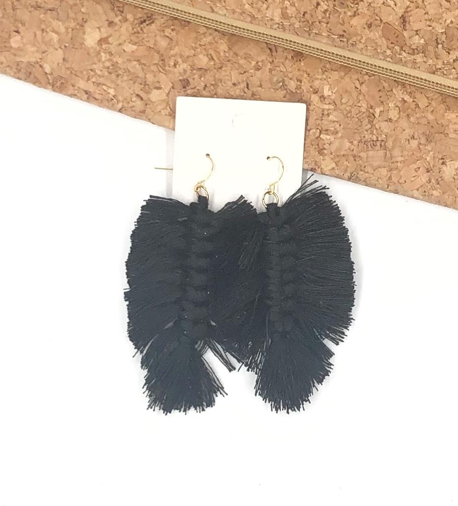 Black Macrame Leaf Earrings