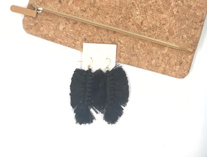Black Macrame Leaf Earrings