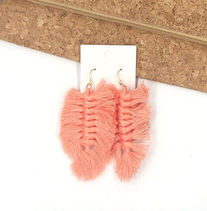 Coral Macrame Leaf Earrings