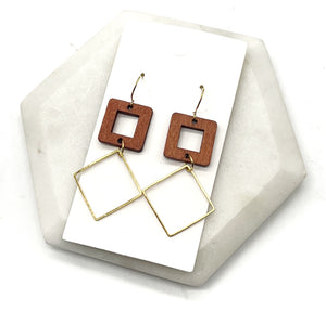 Wood Gold Rectangle Earrings