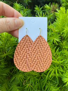 Camel Knit Leather Teardrop Earrings