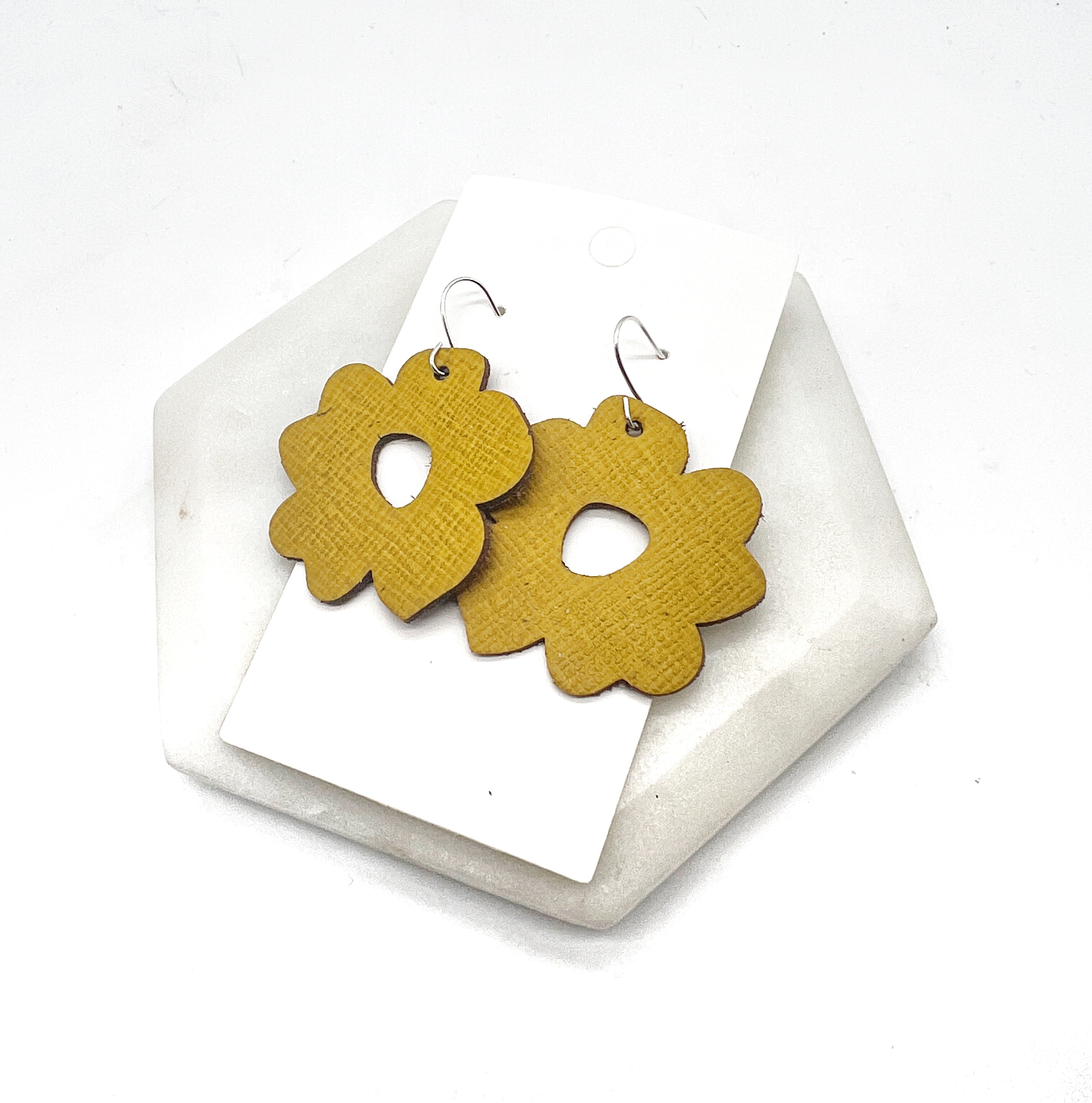 Mustard Yellow Blossom Leather Earrings