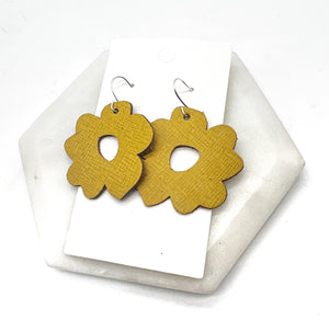 Mustard Yellow Blossom Leather Earrings