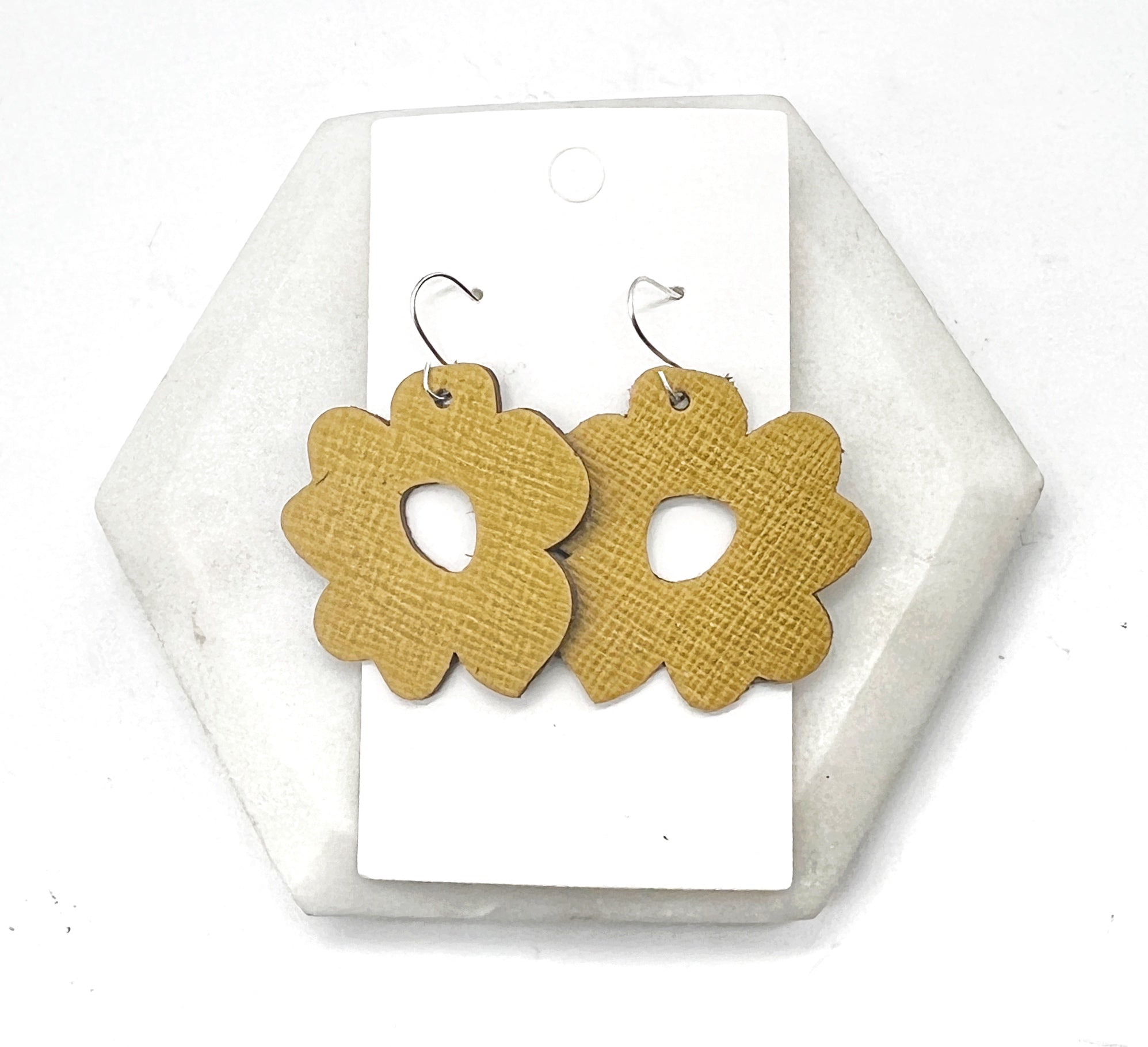 Mustard Yellow Blossom Leather Earrings