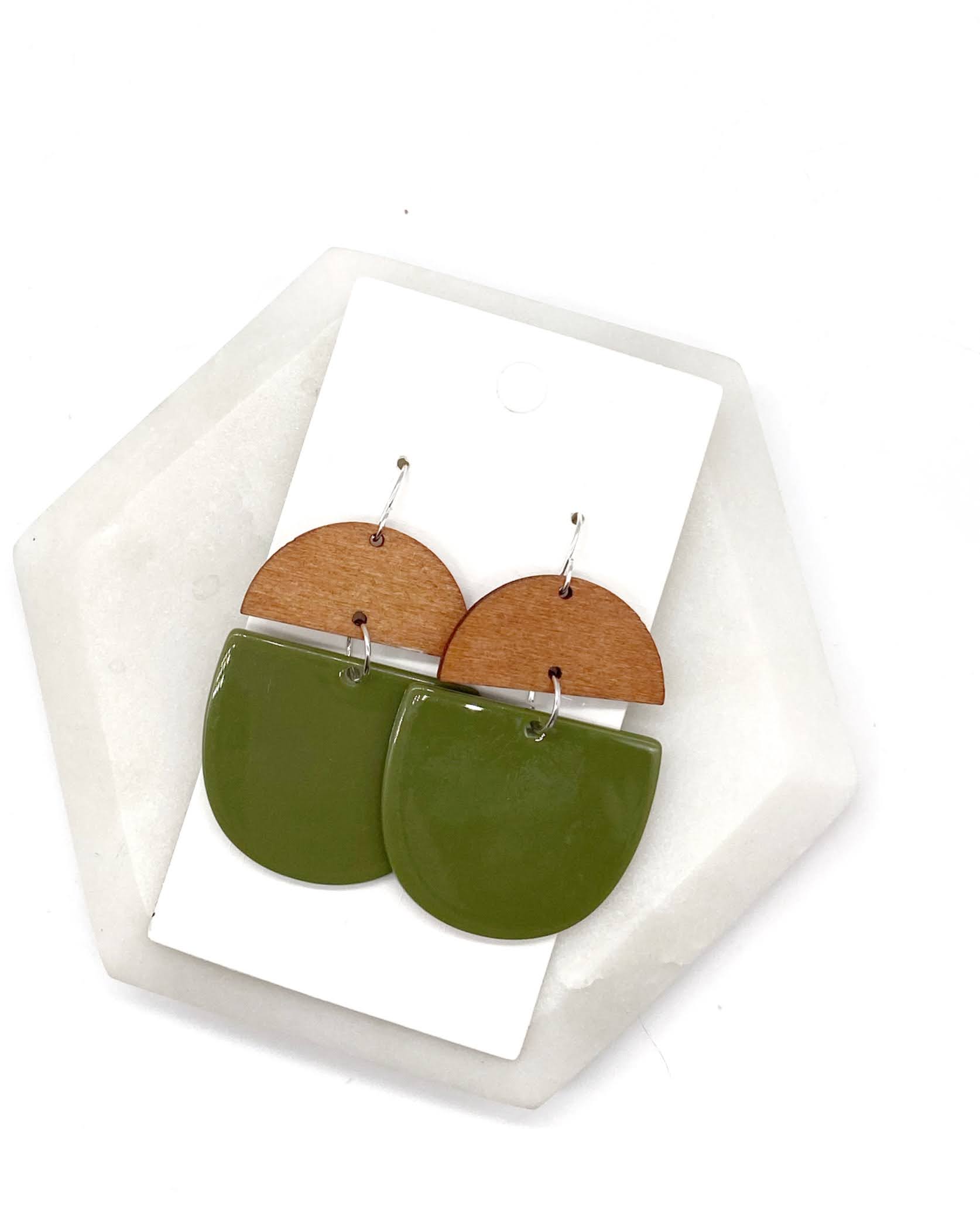 Olive Green Acrylic and Wood Deco Drops