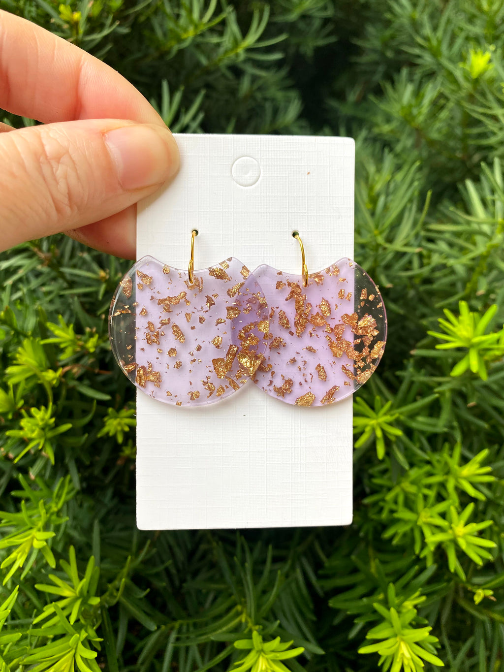 Lilac Gold Crescent Acrylic Earrings