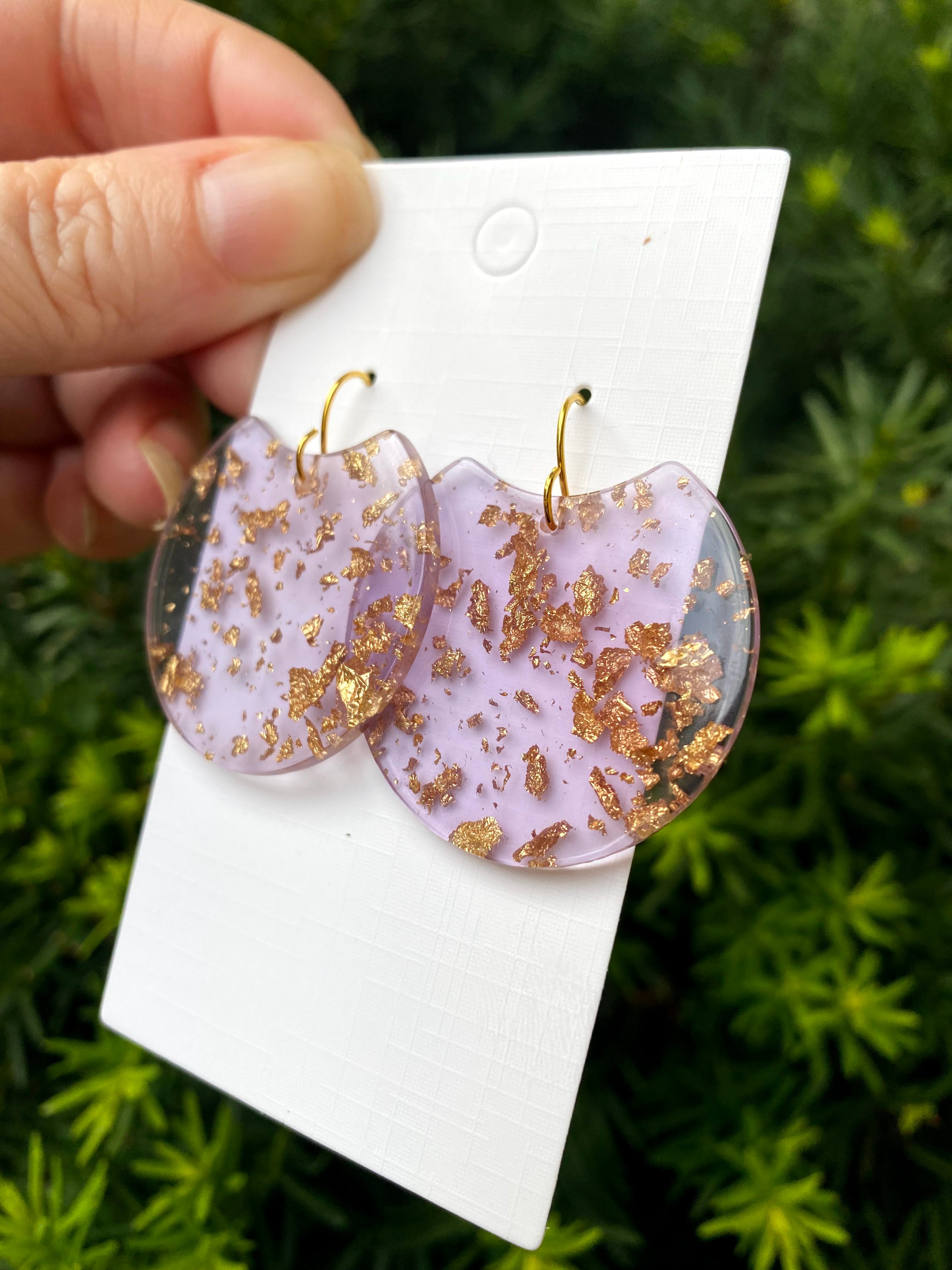 Lilac Gold Crescent Acrylic Earrings