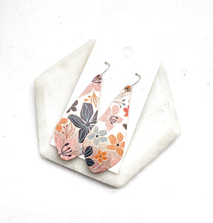 Maui Rose Gold Floral The Em Leather Earrings