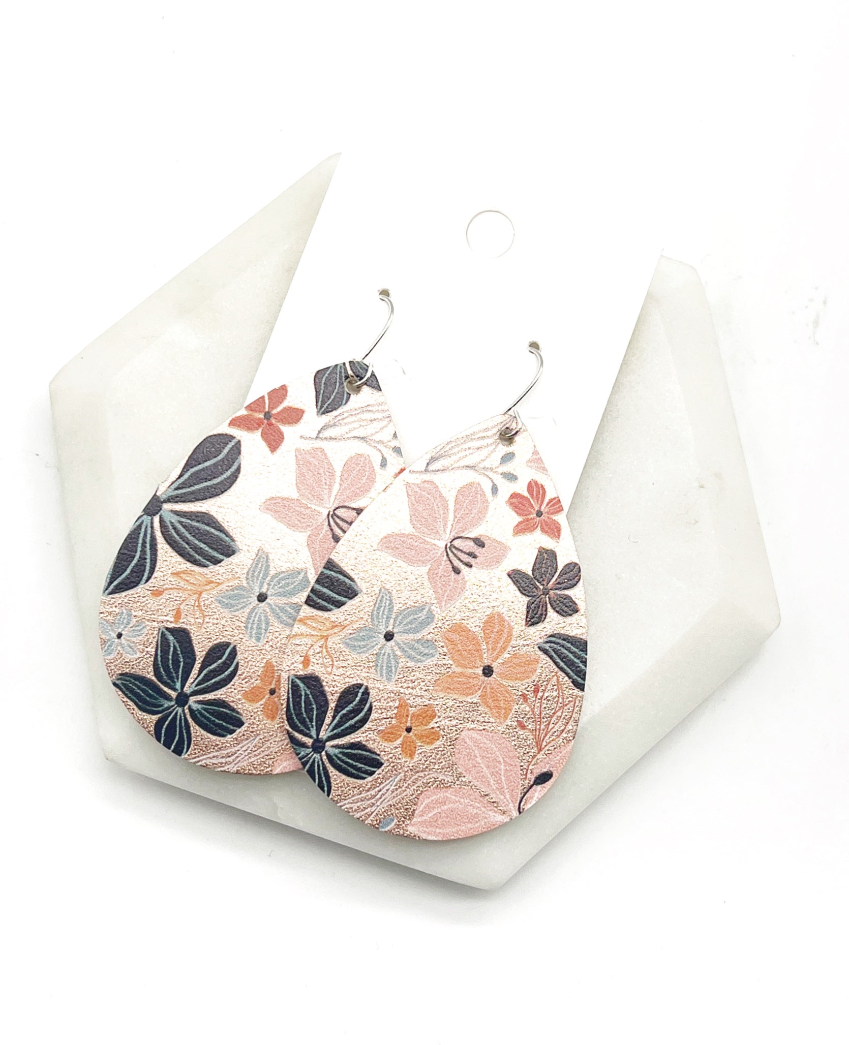 Maui Rose Gold Floral Leather Earrings