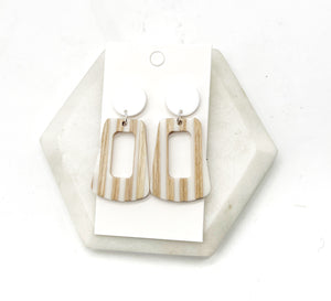 White Wood Striped Belle Earrings
