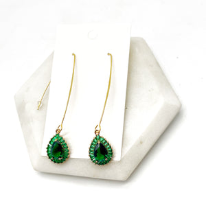Emerald Green Teardrop Gem Earrings