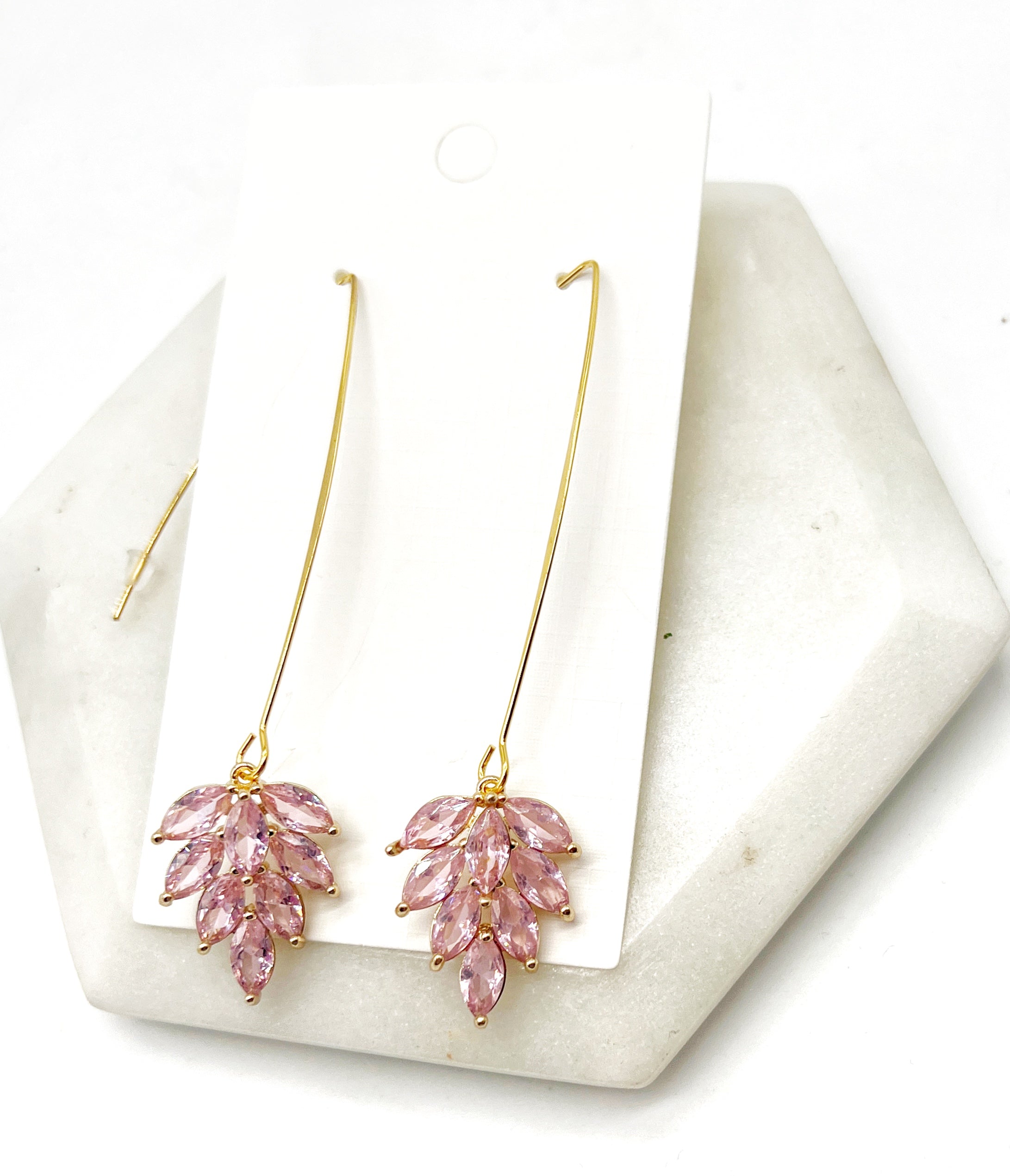 Pink Flourish Gem Long Earrings