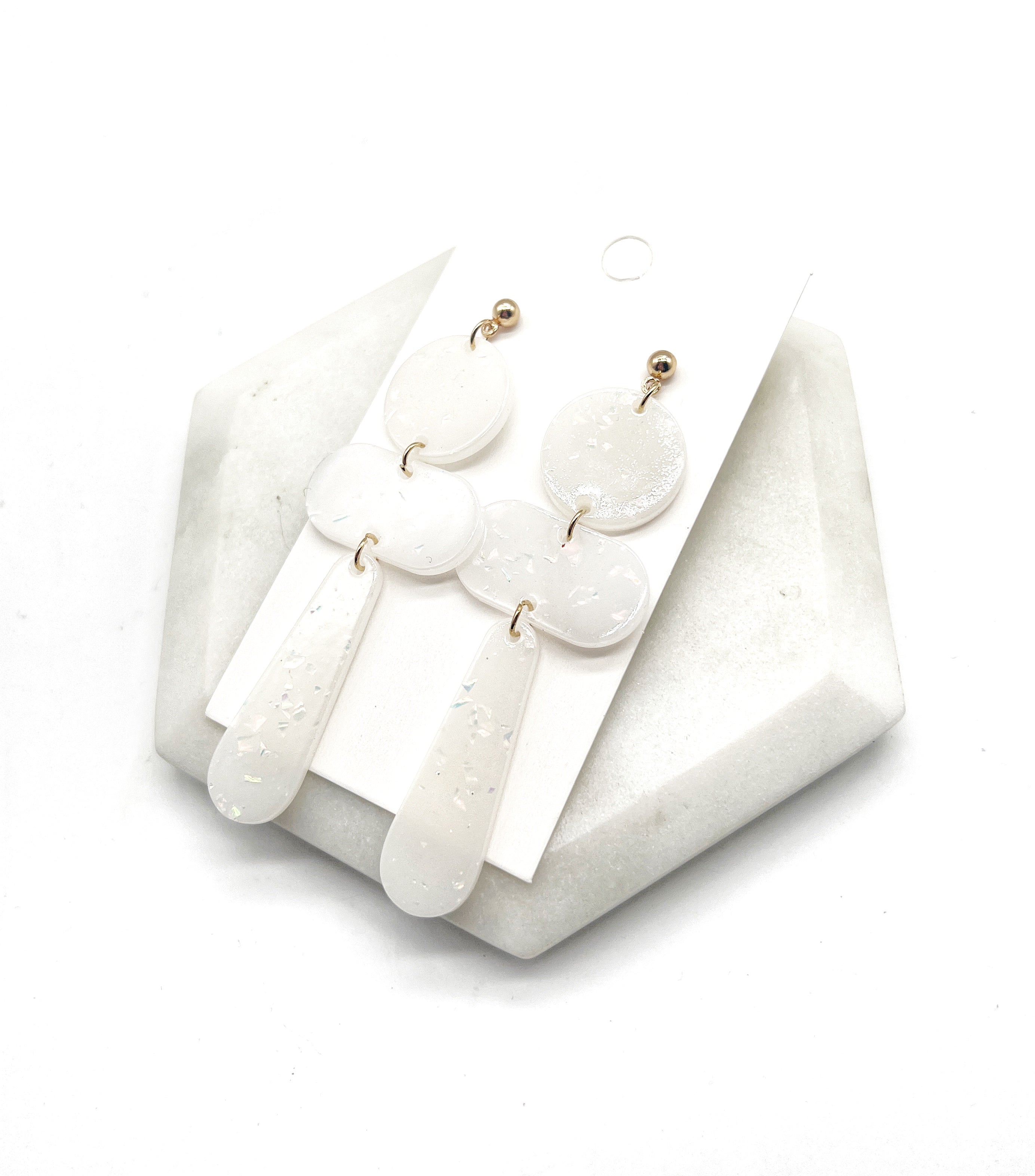 White Glitz Clay Earrings