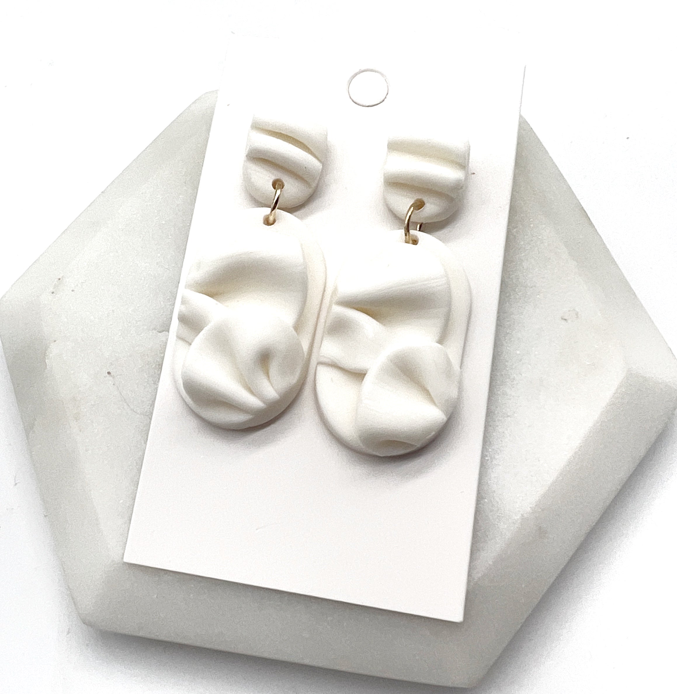 White Drape Ruffle Clay Earrings
