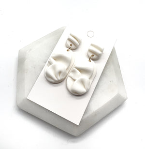 White Drape Ruffle Clay Earrings