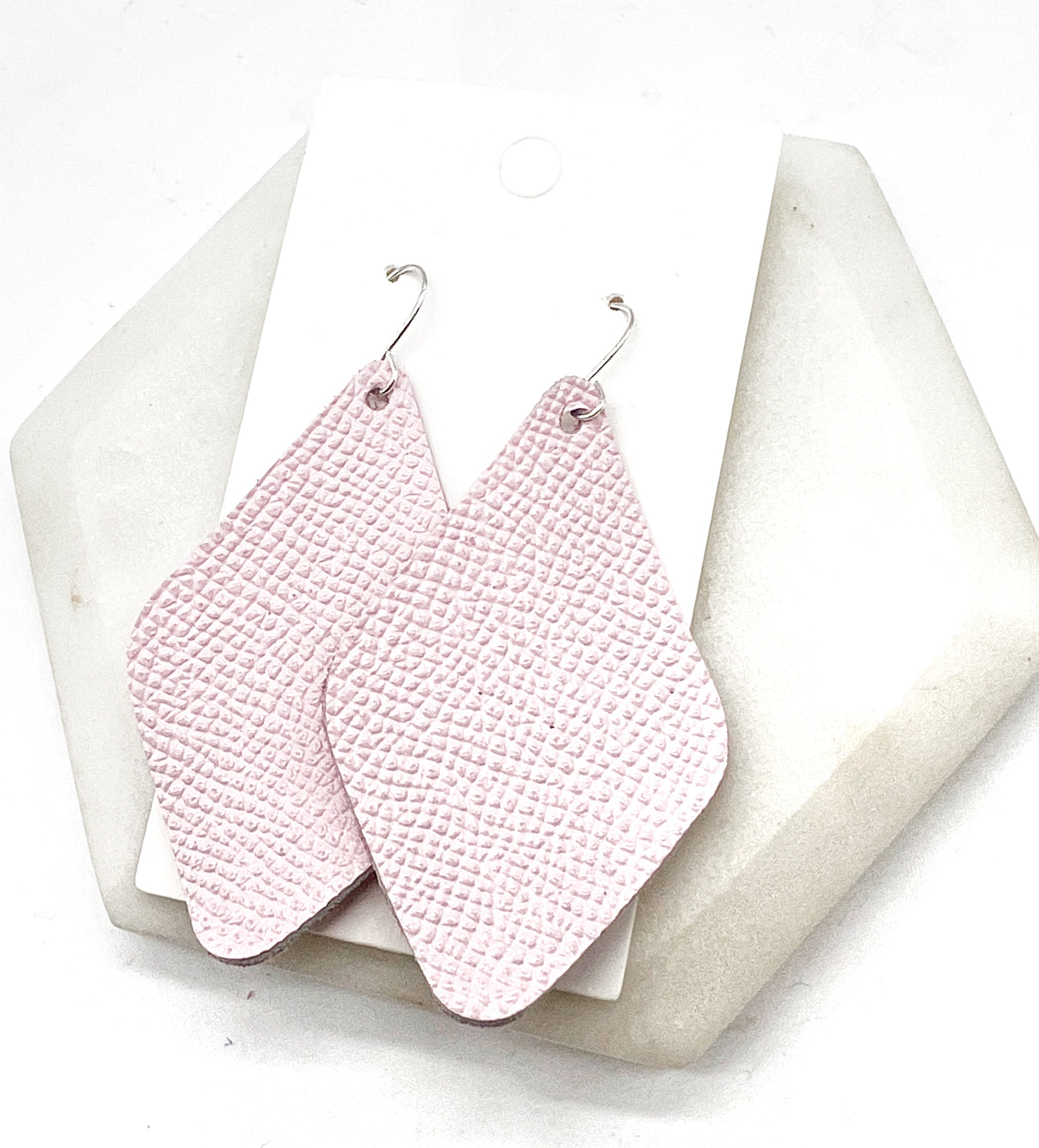 Light Pink Leather Diamond Earrings