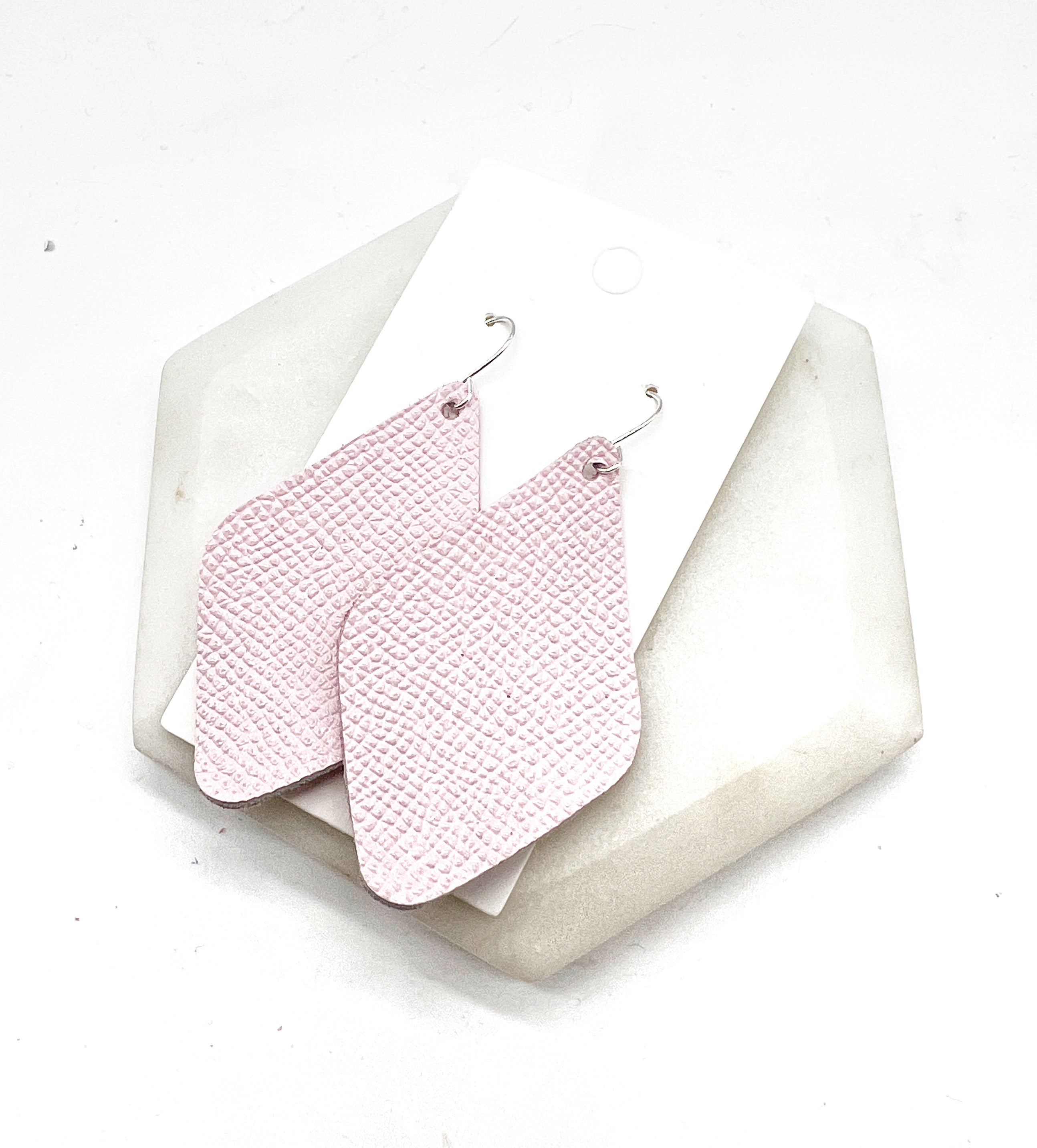 Light Pink Leather Diamond Earrings