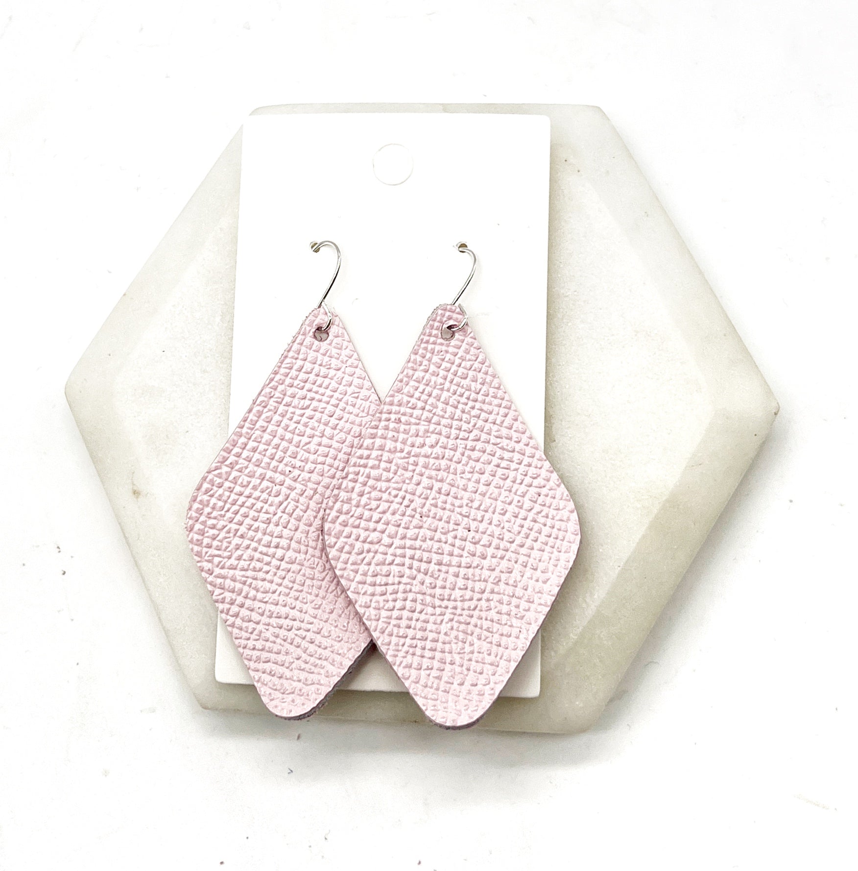 Light Pink Leather Diamond Earrings