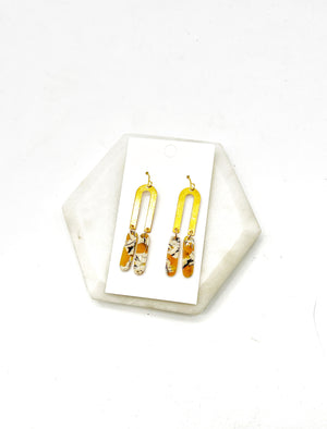 Mustard Yellow Gold Arch Metal and Acrylic Earrings