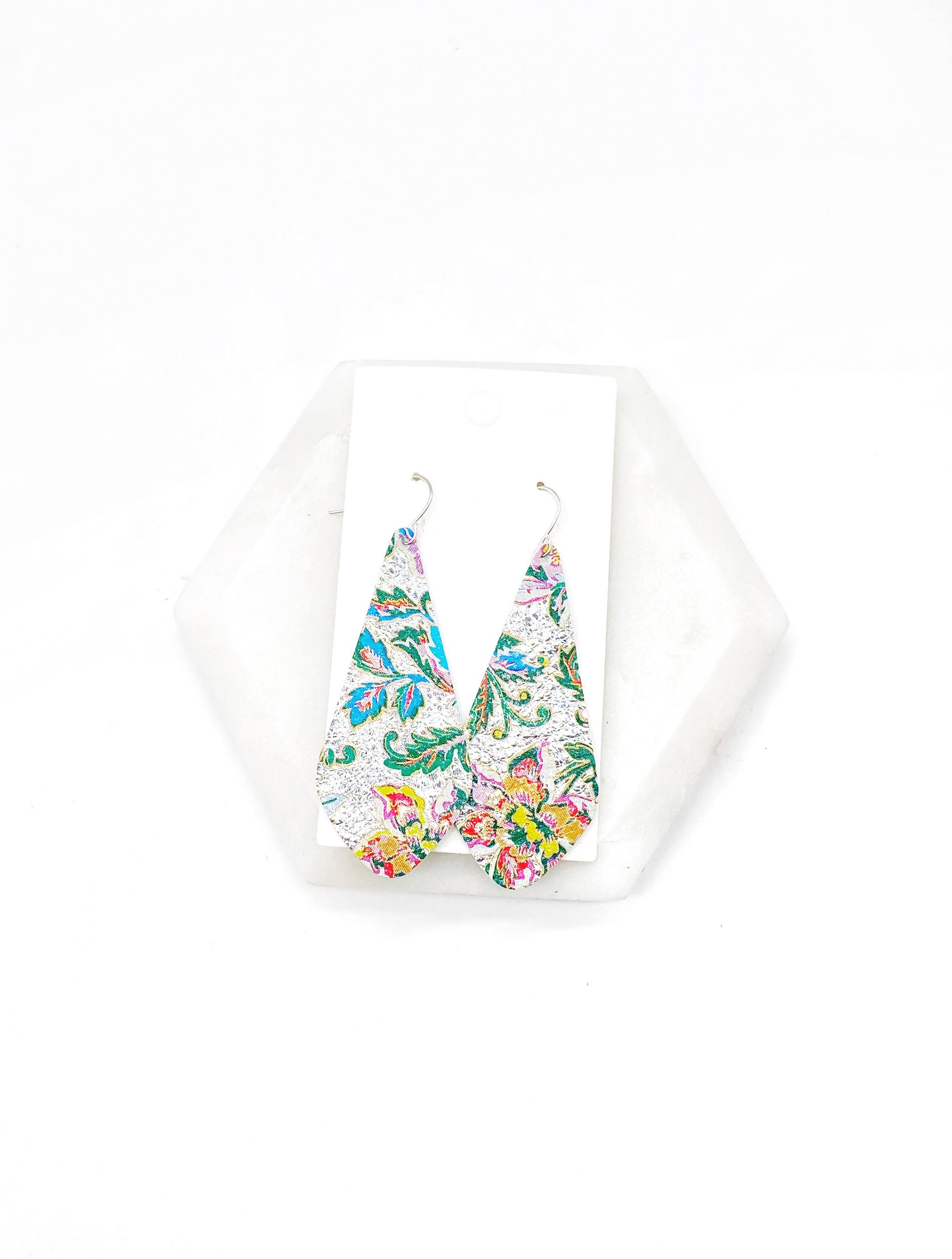 Silver Floral The Em Leather Earrings