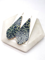 Olive Green Leopard Em Cork Leather Earrings