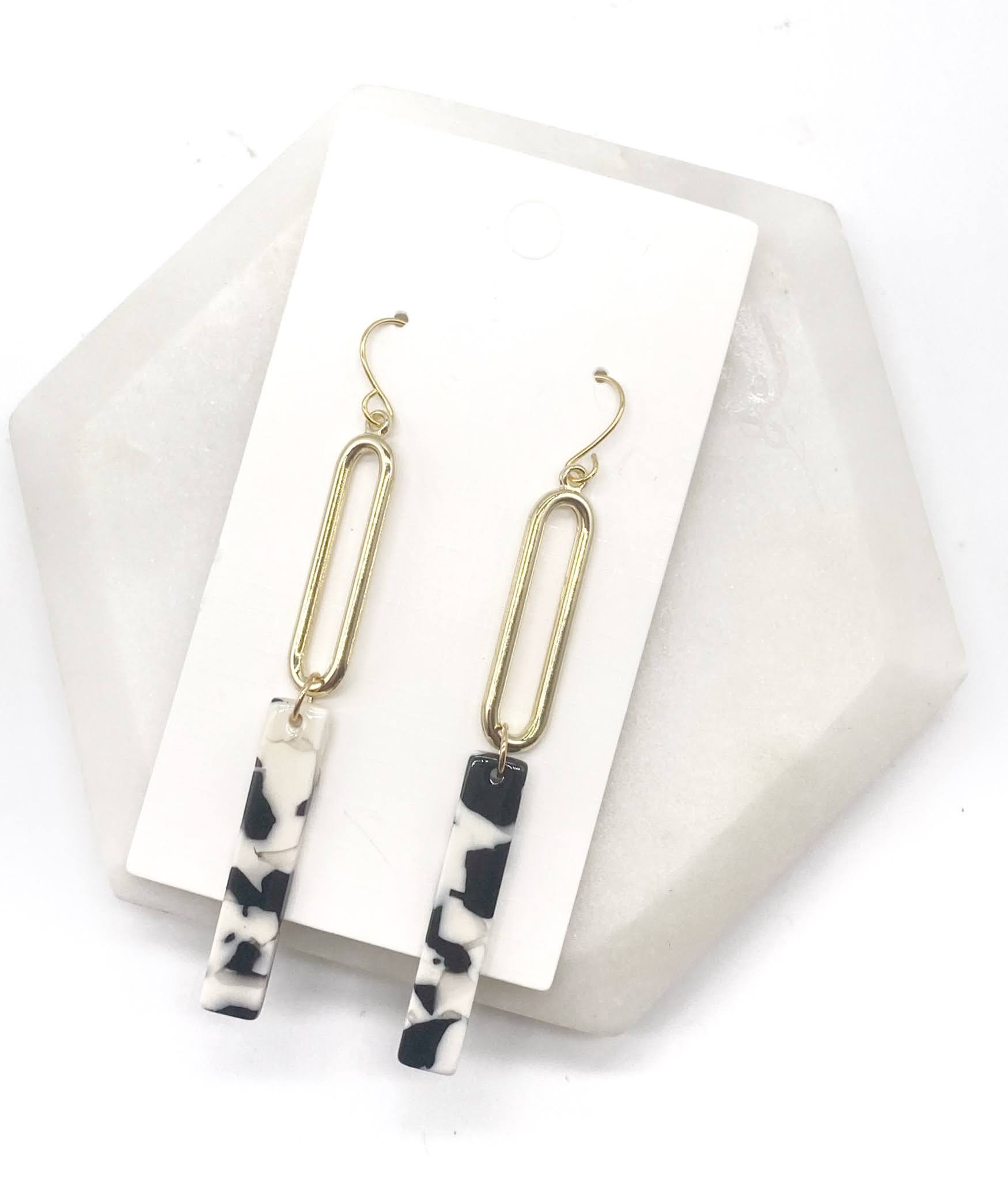 Black and White Oval Stick Earrings