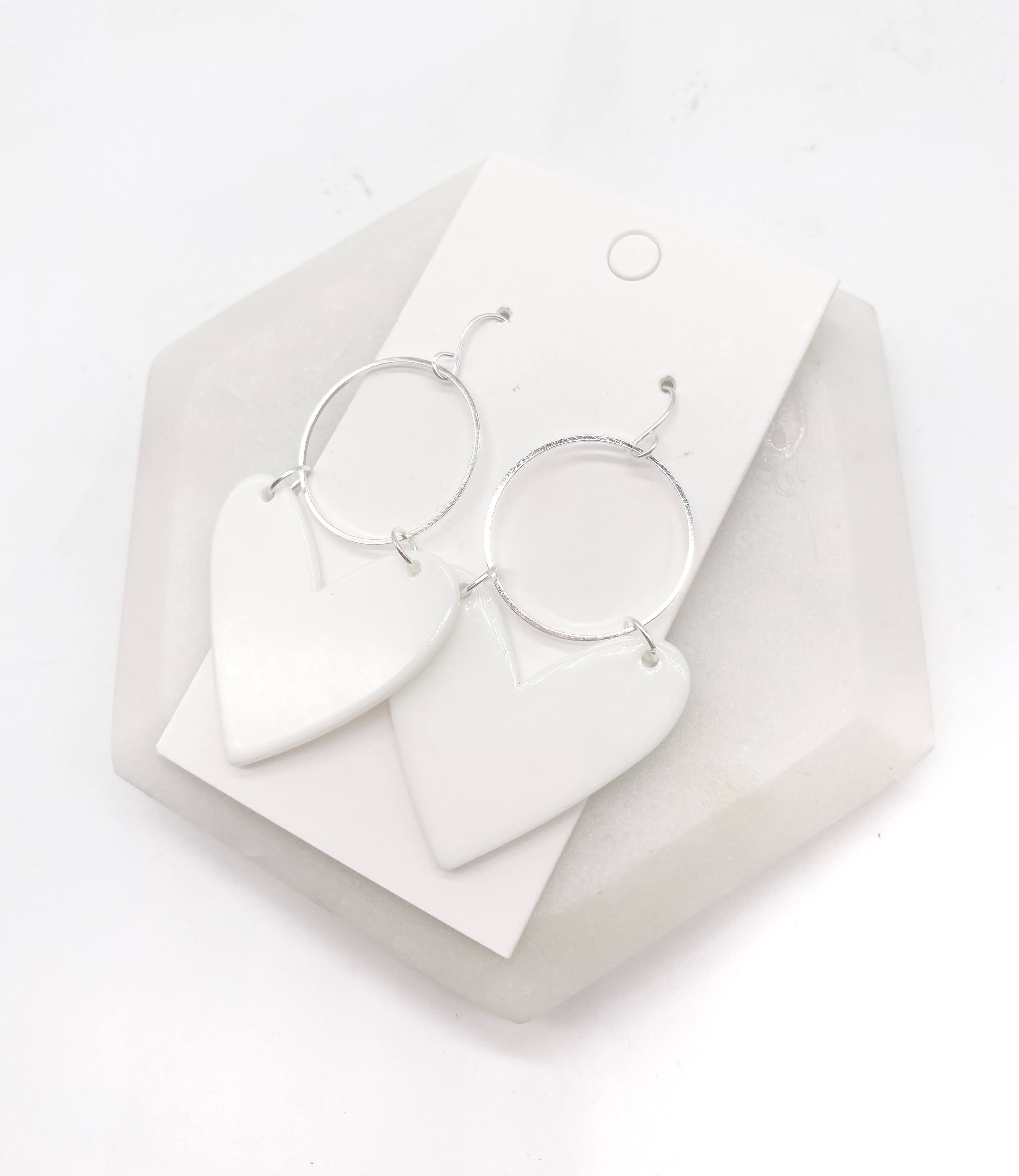 White Heart Acrylic Earrings