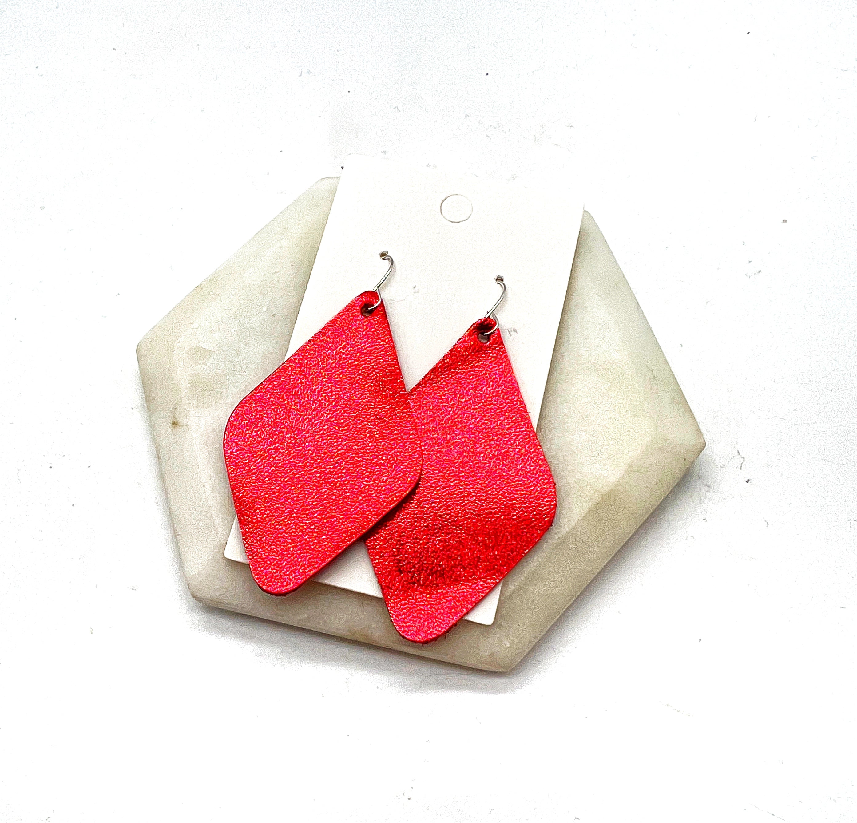 Red Leather Diamond Earrings