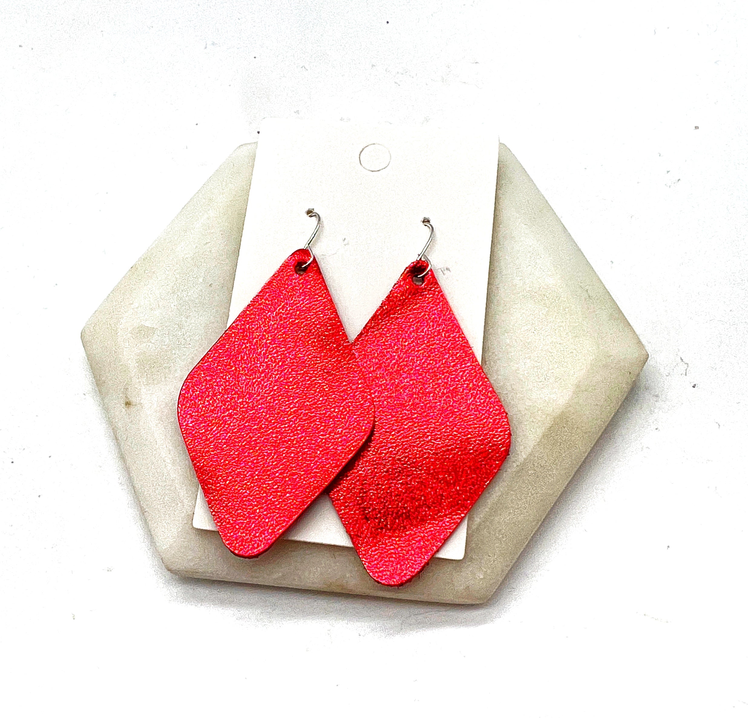 Red Leather Diamond Earrings