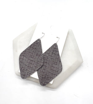 Grey Etched Leather Diamond Earrings