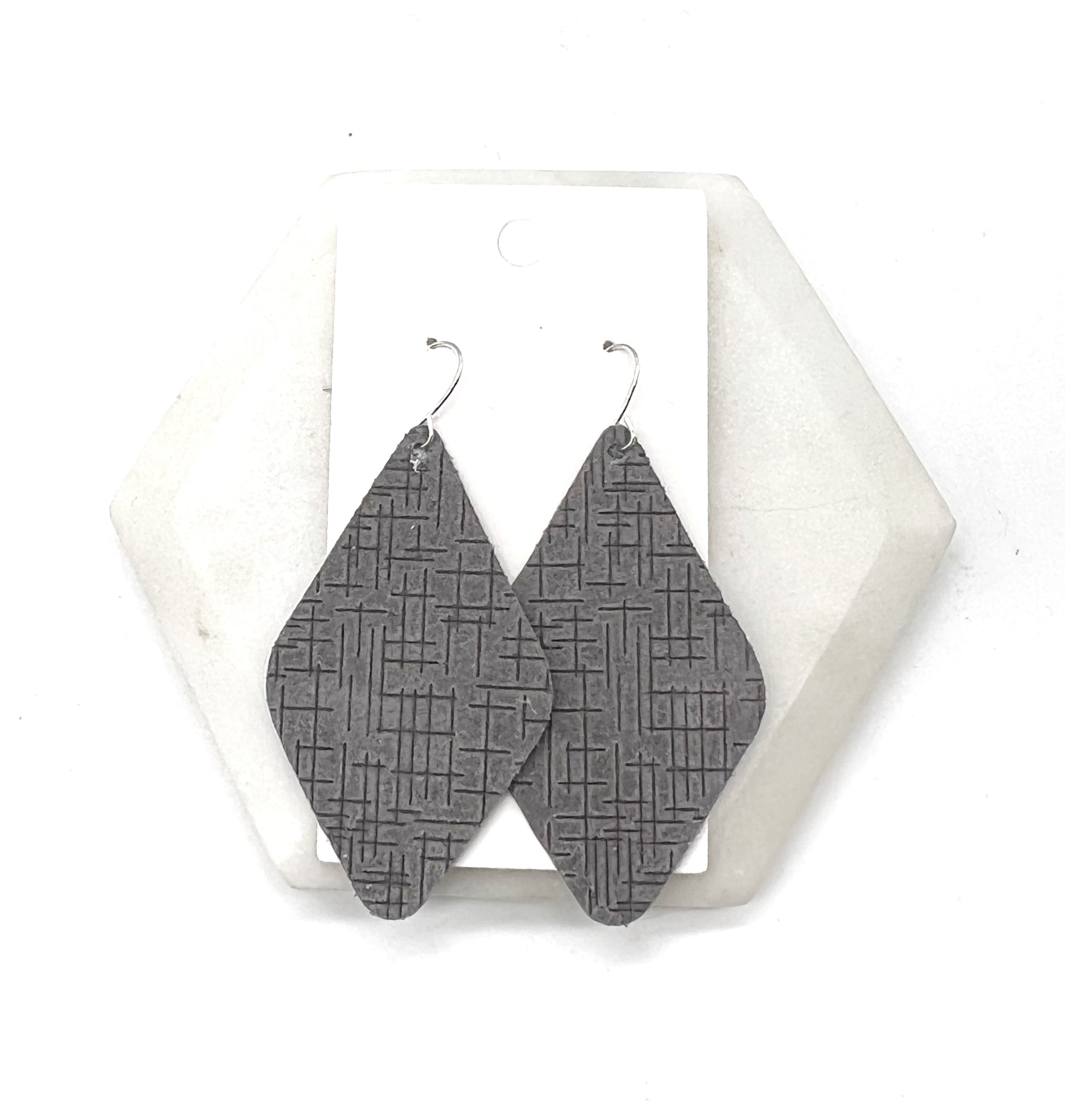 Grey Etched Leather Diamond Earrings