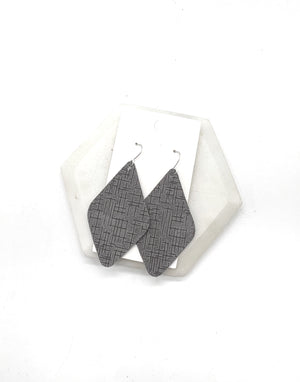 Grey Etched Leather Diamond Earrings