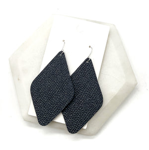 Navy Blue Sparkle Leather Diamond Earrings
