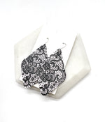 Black and White Lace Leather Diamond Earrings
