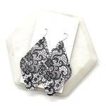 Black and White Lace Leather Diamond Earrings