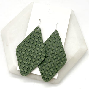 Olive Green Embossed Leather Diamond Earring