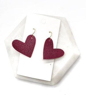 Burgundy Heart Leather Earrings