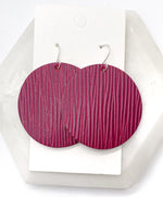Dark Fuchsia Leather Disc Earrings